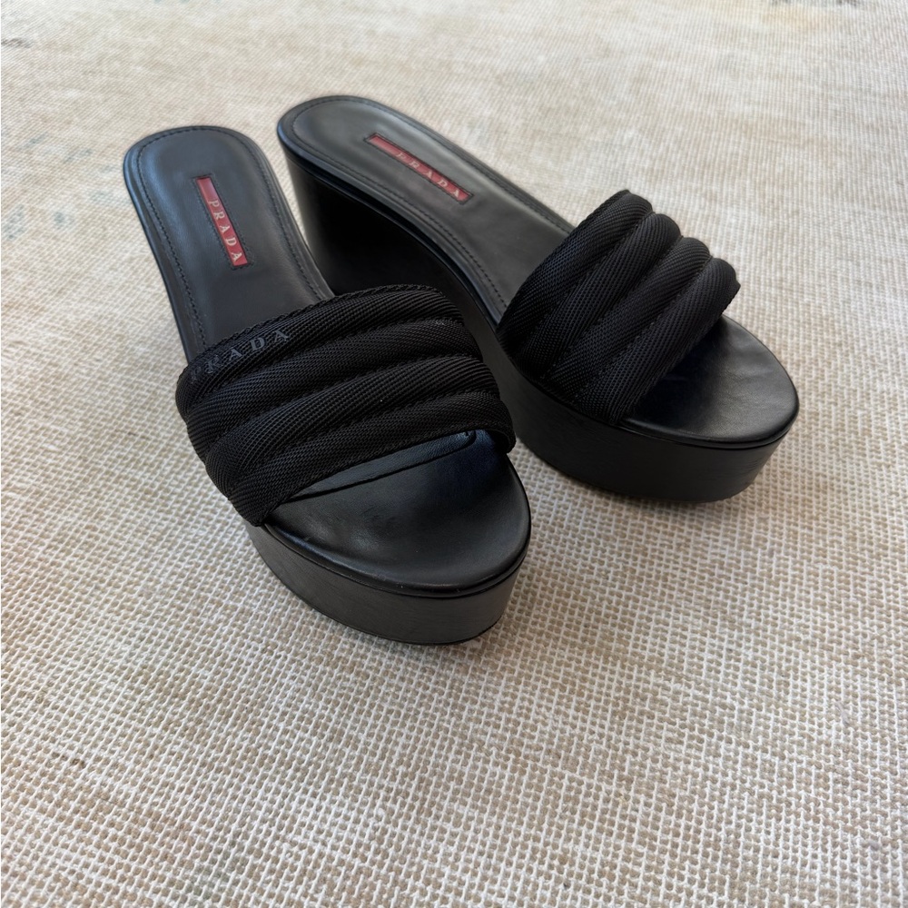 Prada Y2k Sport Black Quilted Platform Sandals